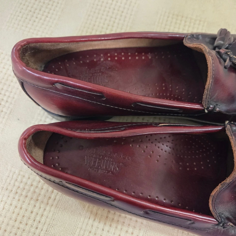 GH Bass Weejuns Burgundy Leather Tassel Loafers Womens Size 9 Made USA - Image 4 of 4