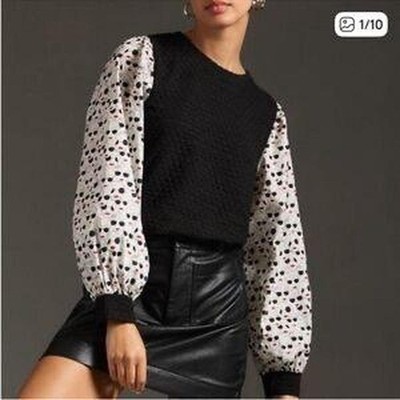 Anthropologie Porridge Textured Sweatshirt Graphic Face Print Sleeves L