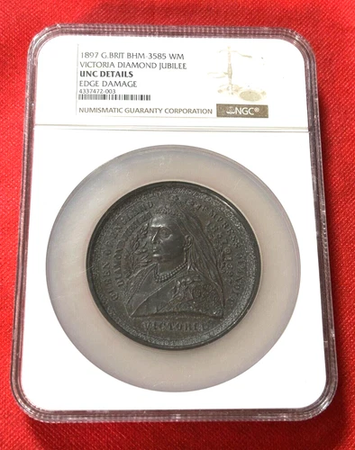 1897 G.BRITAIN BHM-3585 WM VICTORIA DIAMOND JUBILEE NGC UNC DETAILS LARGE BOX