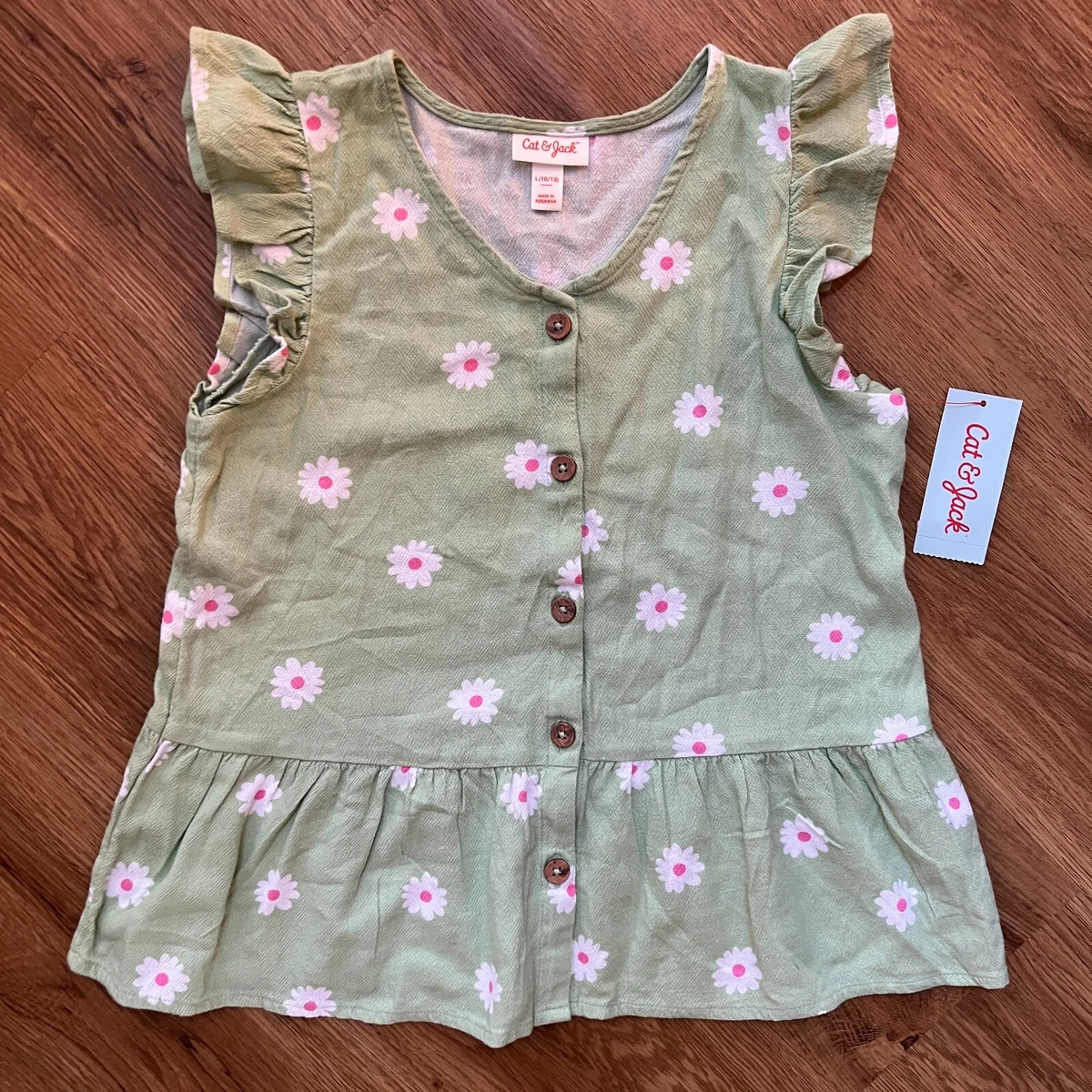 Toddler Girl Floral Cat Print Ruffled Sleeveless Tee