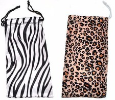 LEOPARD and ZEBRA SUNGLASSES EYEGLASSES SOFT POUCH CARRY BAG CASE 2 PIECES