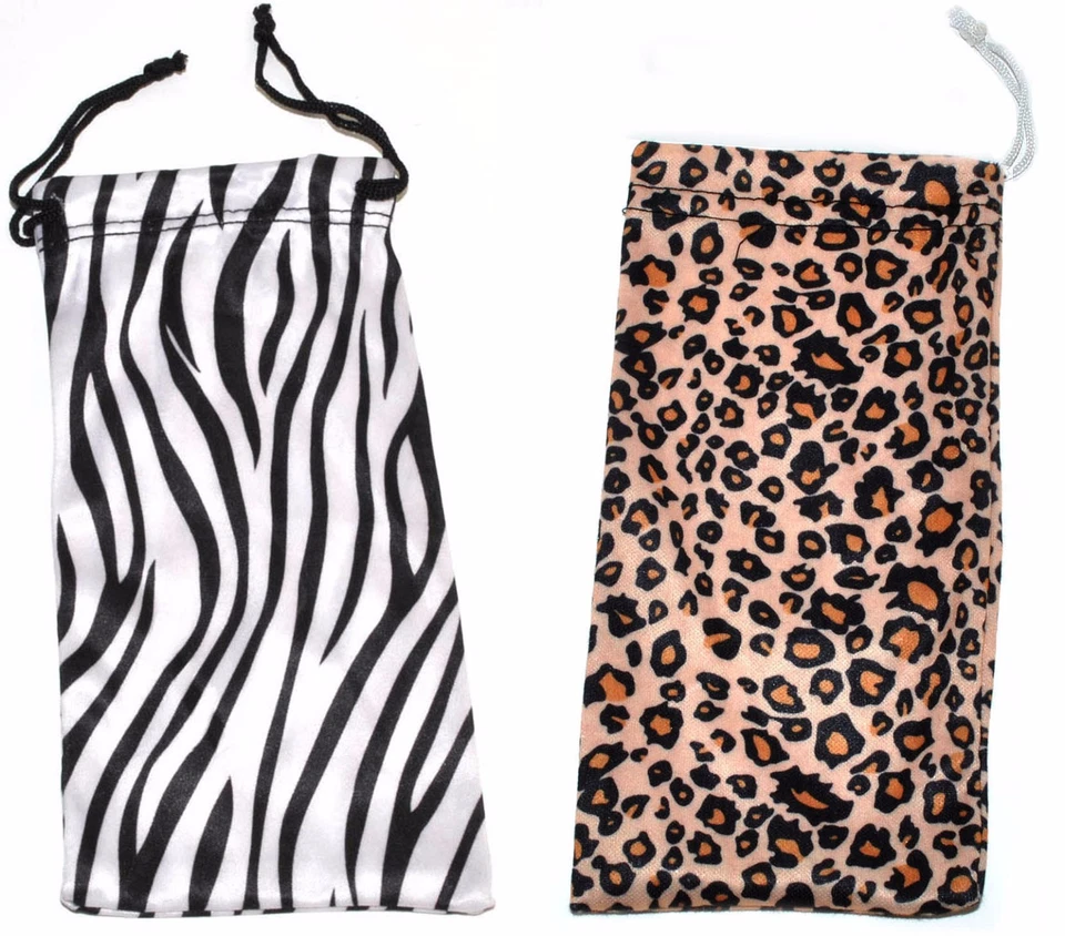 OWL LEOPARD and ZEBRA SUNGLASSES EYEGLASSES SOFT POUCH CARRY BAG CASE (2 PIECES)