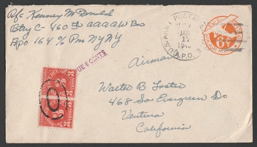 APO 164, Jan 17, 1945?, Postage Due