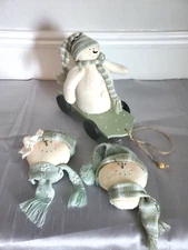 Artisan Flair Heather Hykes Plum Pudding Snowman Ornaments Plush Wood Toy Lot 3