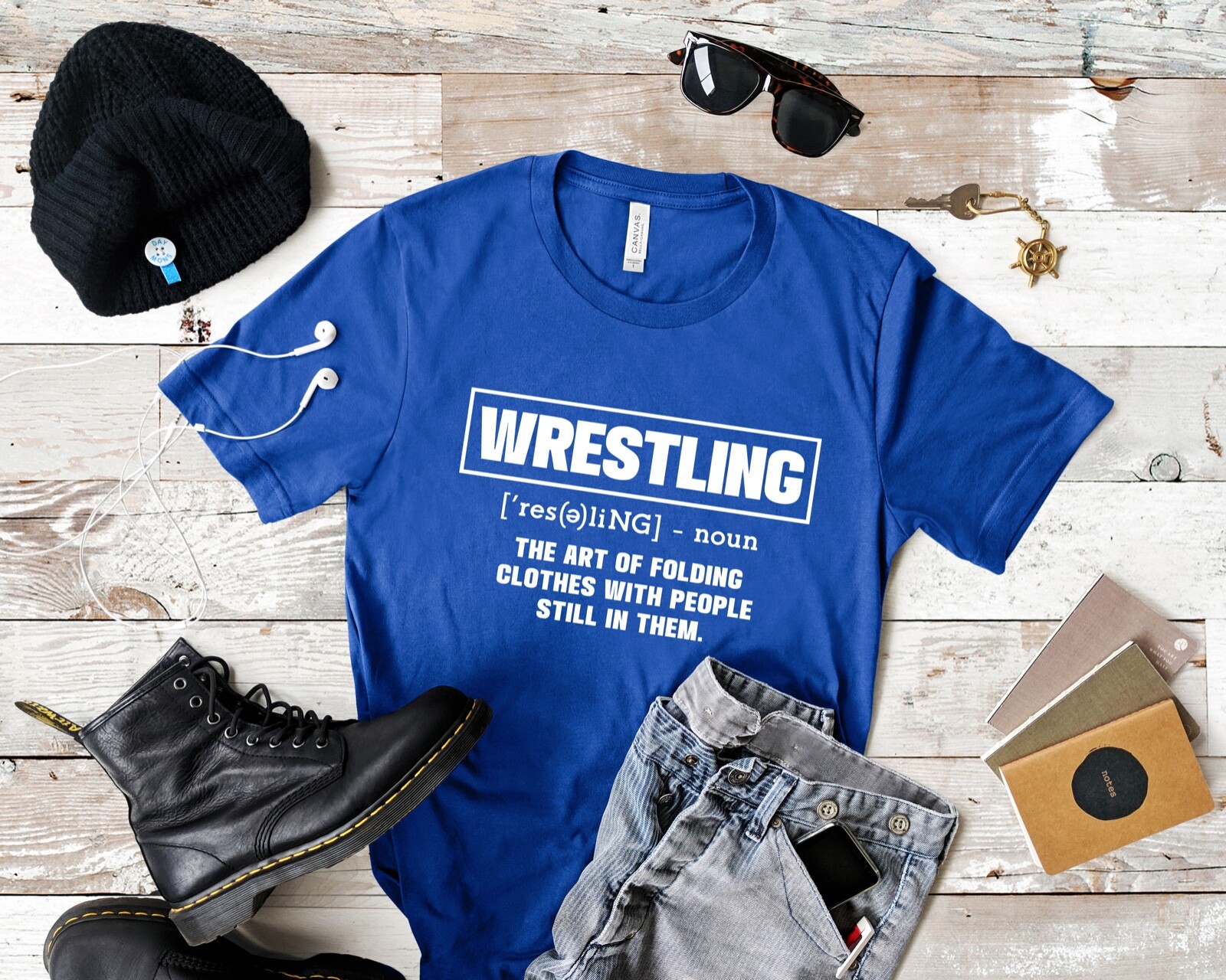 Funny Wrestling Design Unisex T Shirt Art of Folding Clothes With People In Them