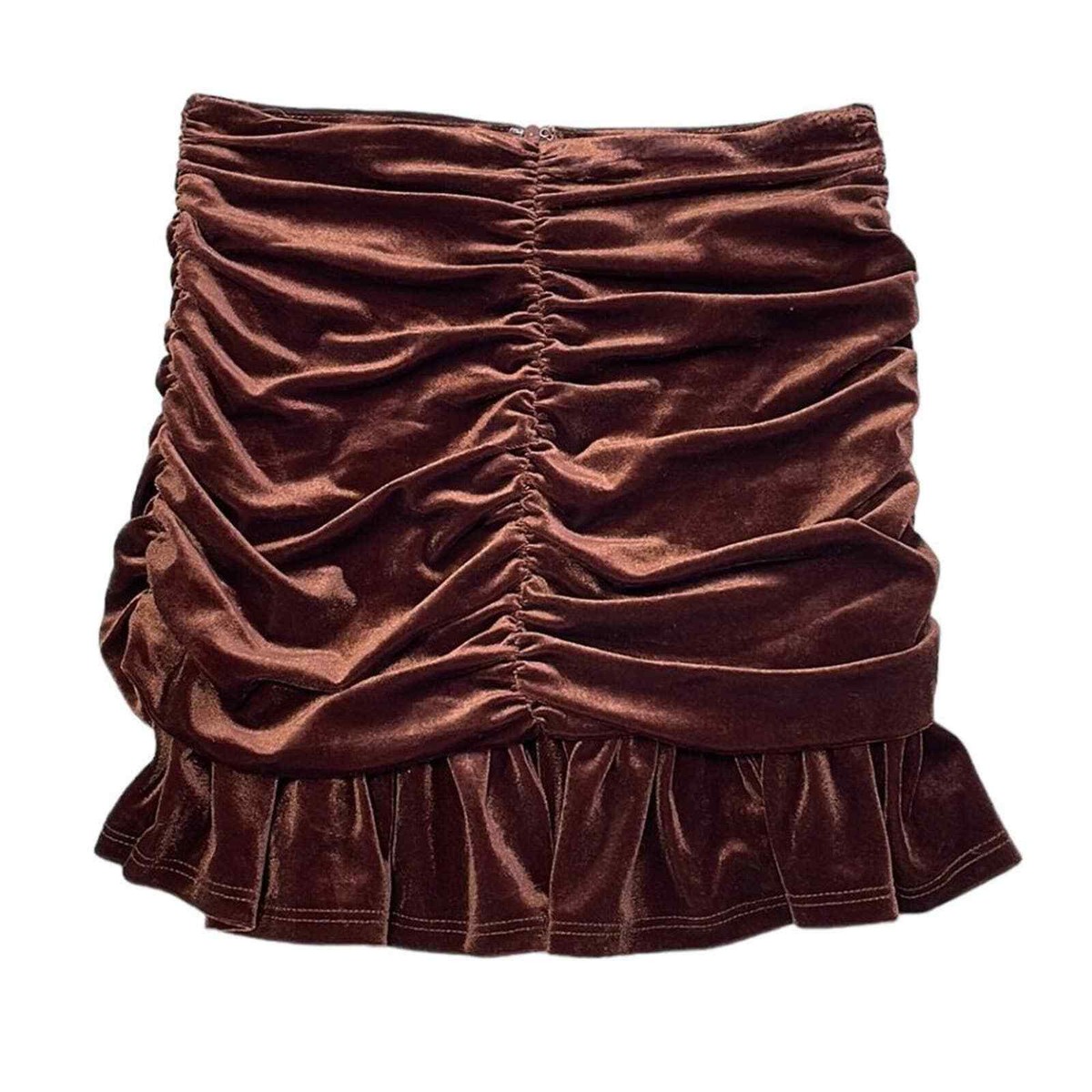 Collective The Label Skirt Women's 0 Brown Ruched Velvet Flare View 3