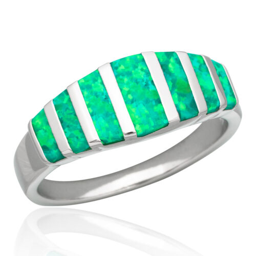 Kiwi Green Fire Opal Silver Jewelry Women Band Ring Size 6 7 8 9 10 - Picture 1 of 36
