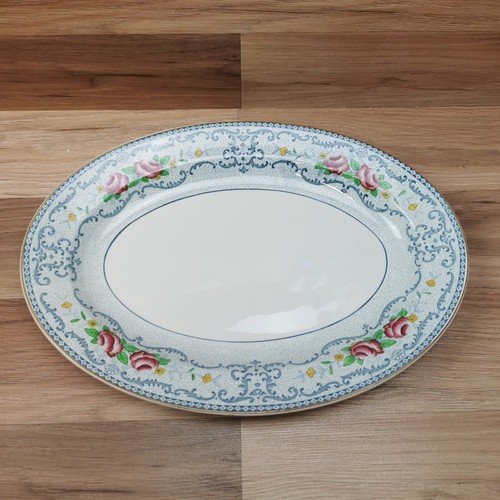 W H Grindley Silistria Blue Floral Banded Oval Platter 350mm x 250mm - Picture 2 of 13