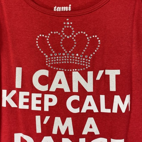 I Can't Keep Calm I'm A Dance Mom Tank Top Shirt M Red Rhinestones Women’s Tami - Picture 4 of 10