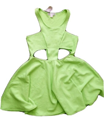 Better B Wasteland Dress Medium Green California Cut Out Skater Neon Festival 