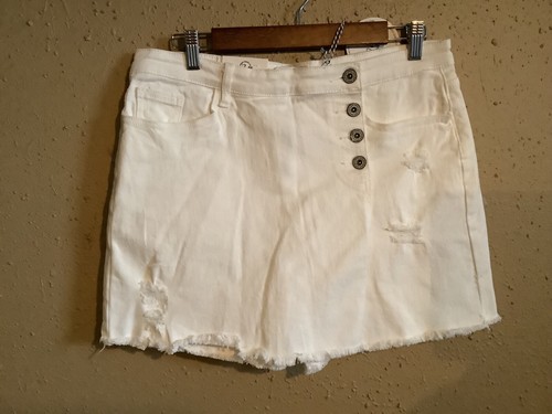 Umgee Denim Skort Skirt Juniors size 7 Off White Distressed 5 pocket Stretch NEW