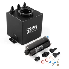 044 External Fuel Pump + 2L Black Aluminum High Flow Swirl Fuel Surge Tank AN6