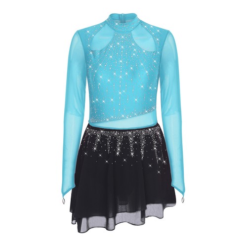 Women's Skating Leotard Mesh Long Sleeve Ballroom Costumes High Low Dancewear - Picture 12 of 80