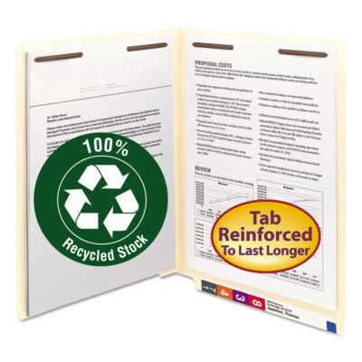 Smead 34160 End Tab Fastener Folders - Manila Exterior/Letter Size (50/Box) New