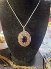 Vintage AVON Costume Jewelry, Silver Tone,  Black Stone Locket Brooch, Pendant