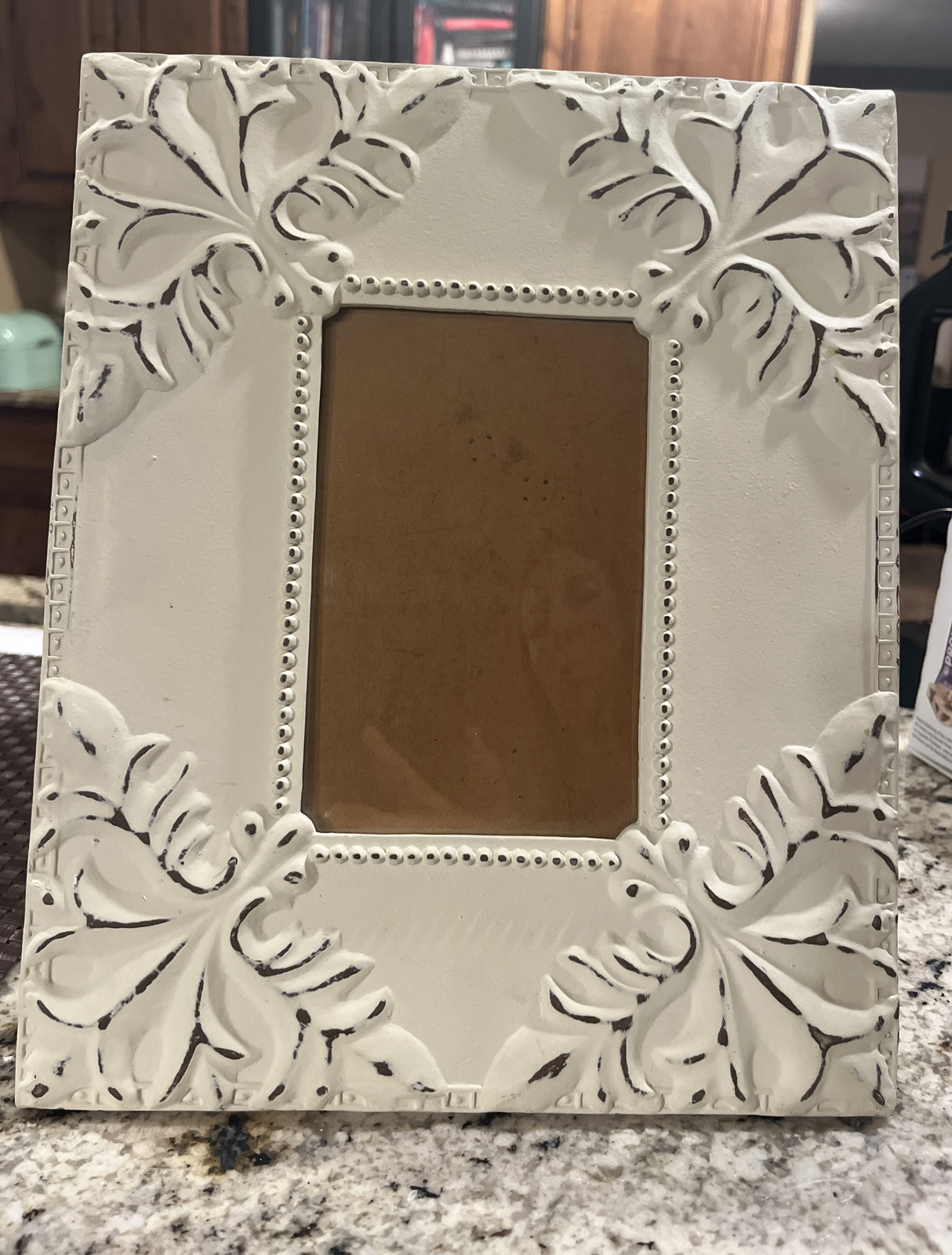 Metal crema francesa Shabby Chic, flor de lis, núcleo de cabaña, marco grannycore