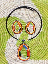 Hand Made Maasai Beaded Necklace & Earrings Set boho hippie tribal jsmm2