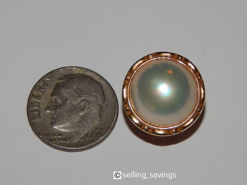 14K YELLOW GOLD MABE PEARL BAMBOO BOARDER 6/10th INCH BEZEL OMEGABACK EARRINGS - Picture 5 of 7