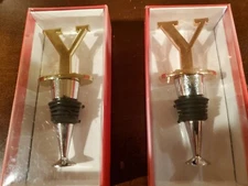 2 Reusable Wine Cork Bottle Wine Stoppers Top Closer Seal in Brass - Letter “Y”