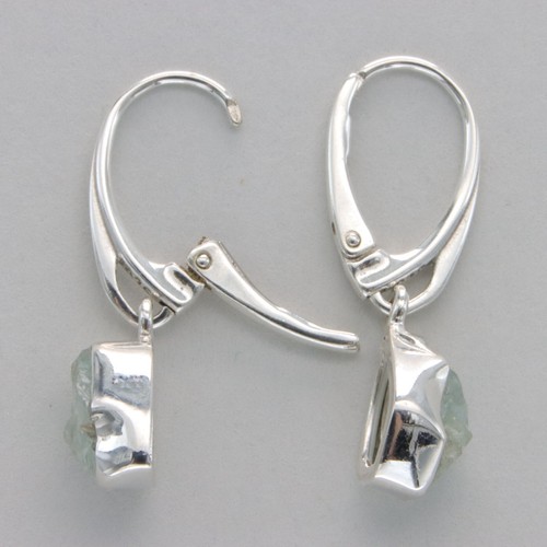 Raw Natural Cut Blue AQUAMARINE Rough Cut Earrings - 925 STERLING SILVER #901-Je - Picture 3 of 9