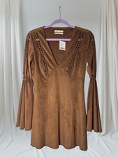 Urban Outfitter's Brown Faux Suede Bell-Sleeve Dress Small NWT