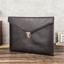 Men’s Leather Laptop Sleeve Envelope Bag MacBook Pro Case with Strap