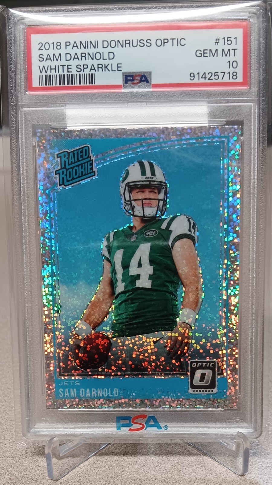 2018 OPTIC - SAM DARNOLD - WHITE SPARKLE RATED ROOKIE PSA 10  POP 6   SEAHAWKS
