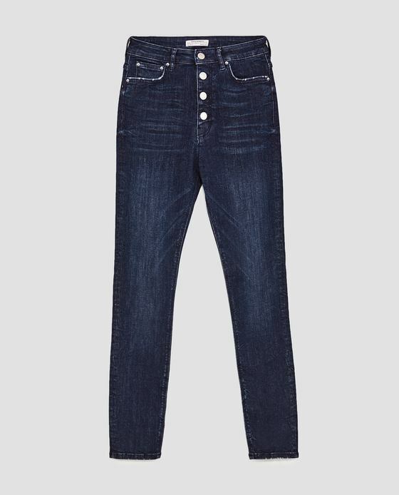 Zara THE HIGH WAIST BUTTONS FLY JEANS IN OCEAN BLUE-ref 7513