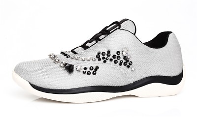 PRADA 35 シルバースニーカー Prada Women's Embellished Silver Crystal Sneakers Z3094 Size 41 | eBay
