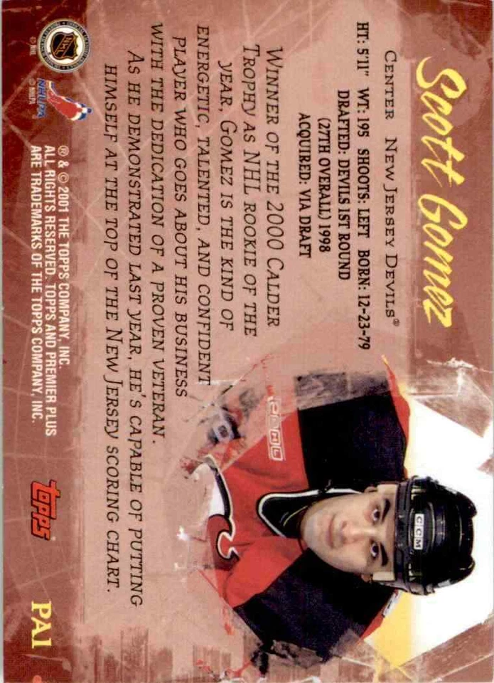 2000-01 Topps Premier Plus Premier Aspirations Scott Gomez #PA1 - Image 2 of 2