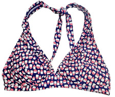 Boden Halter Bikini Top Ruffle Pink Navy Twee Beach Pool Boat Vacation Resort 6