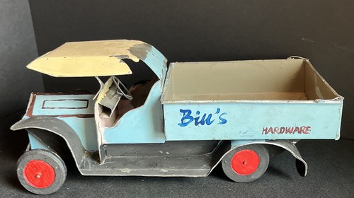 Vintage Tin Toy Hand Painted Truck Blue & Gray 