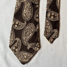 Vintage 40s 50s Brown  Beige Rockabilly Art Deco Swing Tie Large Paisley