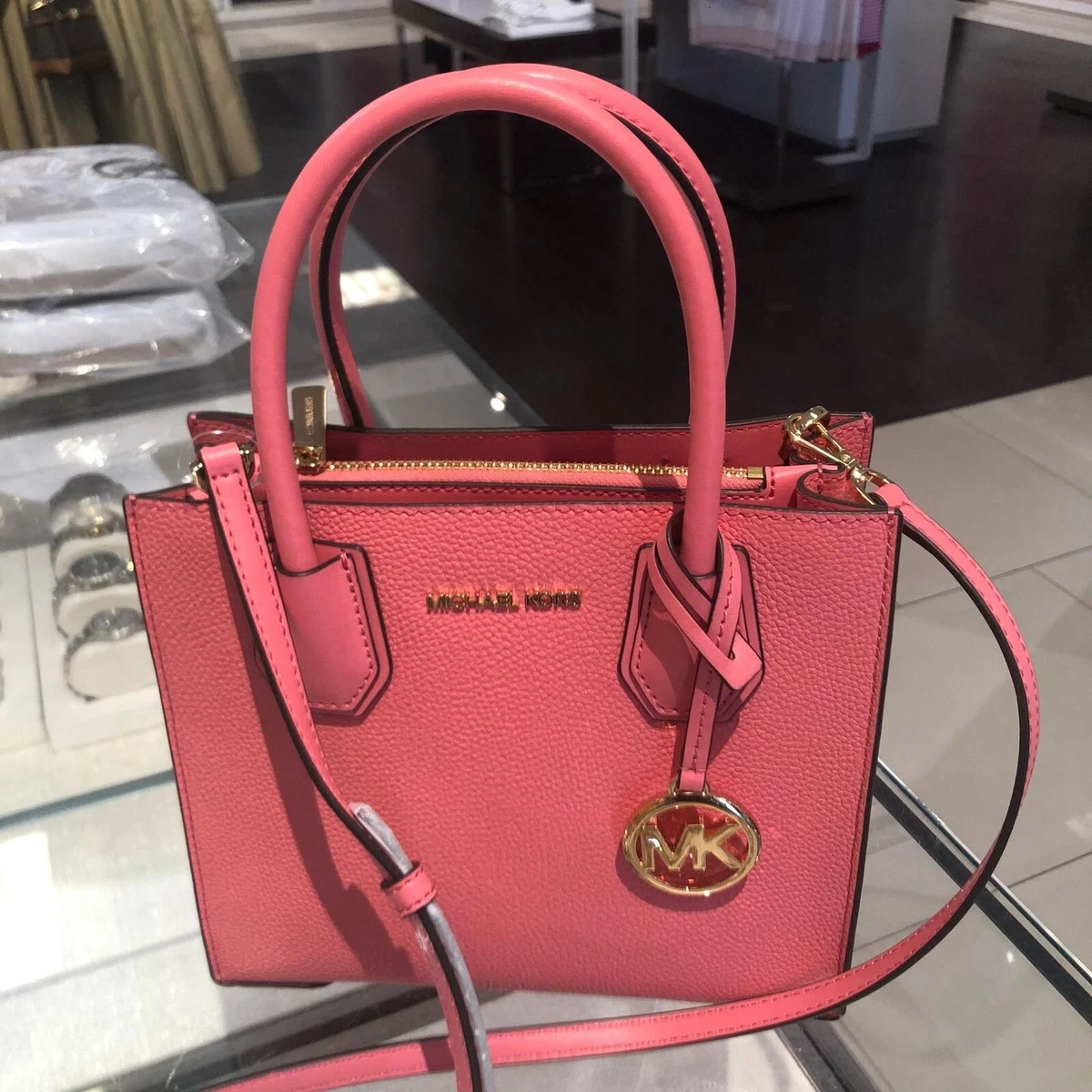 Michael Kors Mercer Medium Pebbled Leather Crossbody Bag- Rose Pink