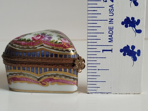Caja de baratijas corazón porcelana Limoges bisagras floral vintage rara bonita ver descripción - Imagen 13 de 13
