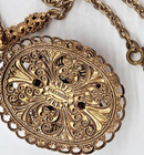 Vintage W. Germany Ornate Filigree Faux Pearl AmberRhinestone Statement Necklace — photo 6