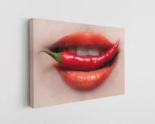 Red Chili Lips Canvas Art Spicy Woman Wall Decor Modern Pop Art Print