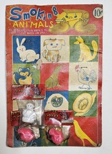 Tarjeta de exhibición de 3 monos monos monos animales fumadores truco vintage en tienda minorista 10c