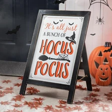 Glitzhome Halloween A-Frame Free Standing Porch Sign, Slide in Wood Hocus... 