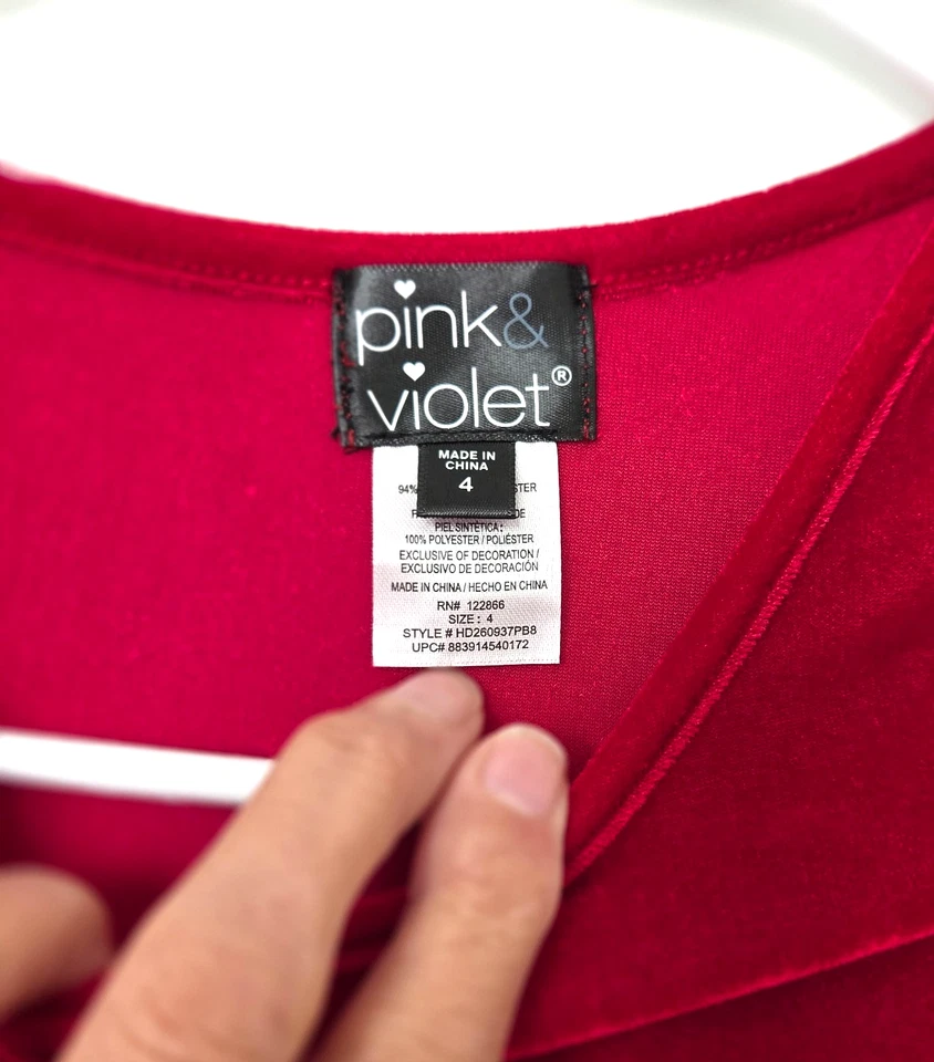 Vestido de terciopelo para niñas de talla 4 rosa y violeta con bolso de oso, rojo/blanco NWT Foto 3 de 4