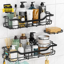 3-Pack Shower Caddy with Soap Holder, Adhesive Rustproof No-Drill Strudy Loading