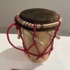 Handmade Mini Hand Drum Hair On Hide Head Rope Tuned Wood 7&rdquo; Percussion