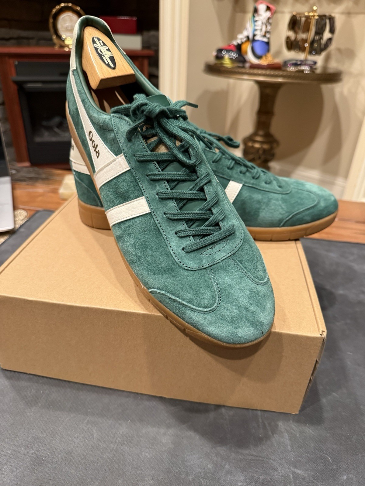 Gola Hurricane Suede Green White Leather Sneakers Men's Lace Up Casual US 13