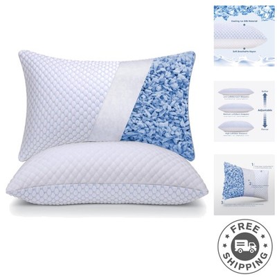 Cooling Shredded Foam Pillows Queen Size - Machine Washable & Versatile