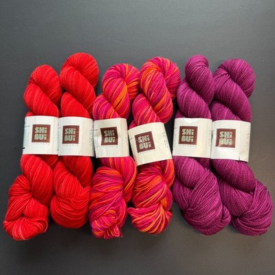 SHIBUI SOCK YARN - 6 Skeins - 2 ea Reds Purples 191yds Superwash Merino - NOS