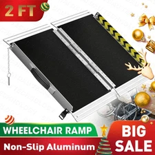 2 FT Wheelchair Ramp Aluminum Door Threshold Portable Folding Wheelchair Ramp