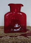 Blenko Ruby Red Hand Blown Glass Art  Water Bottle Pitcher Signed 384 Made USA
