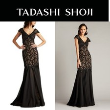 NWT 558 Tadashi Shoji OFF SHOULDER LEAF MOTIF GOWN Size 6