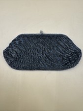 Vintage Richere Brand Mid Century Black Beaded Clutch/Evening Purse Kiss Lock
