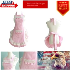 Lovely Adjustable Pink Cotton Kitchen Apron with Pockets - Perfect Gift for Her